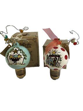 Glory Haus Hand Painted Ceramic Christmas Ball Ornament Manger Pair Box 3.5"